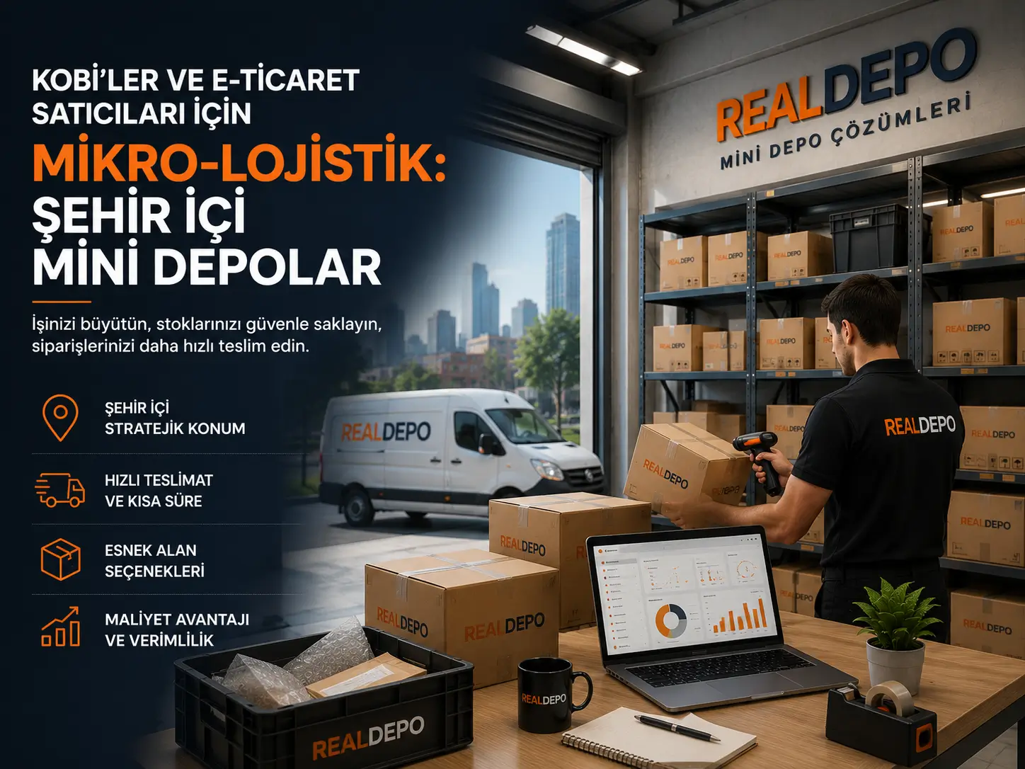 E-ticaret ürünleri için şehir merkezinde mini depolarda stok tutan işletme sahibi